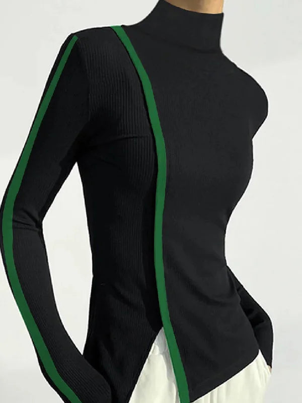 Urban Long Sleeves Skinny Contrast Color Split-Side High-Neck T-Shirts Tops XL 112170 Urban Long Sleeves Skinny Contrast Color Split-Side High-Neck T-Shirts Tops XL 112170