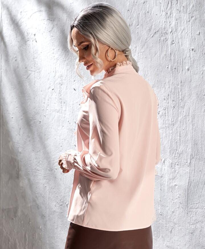 Zanzea Ruffle Trim Lace Insert Blouse S4426971 Zanzea Ruffle Trim Lace Insert Blouse S4426971