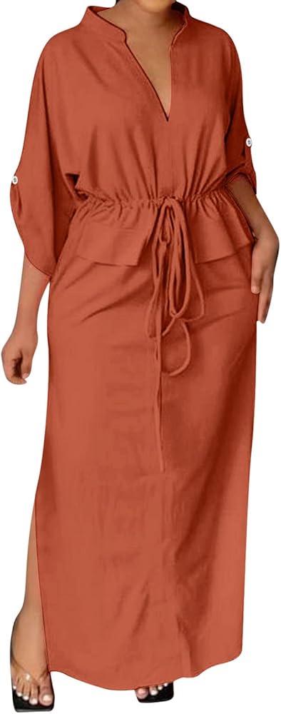 Women's Long Sleeved V-Neck Long Maxi Dresses B73188 Women's Long Sleeved V-Neck Long Maxi Dresses B73188