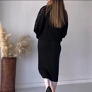 Autumn New Fashionable Solid Color Hollow Round Neck Top Casual Knit Skirt Set European American Cross-border Style   B195204 - TUZZUT Qatar Online Shopping