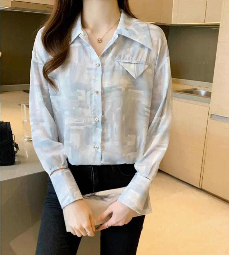 New long-sleeved lapel printed chiffon casual shirt for women L X4601457 New long-sleeved lapel printed chiffon casual shirt for women L X4601457