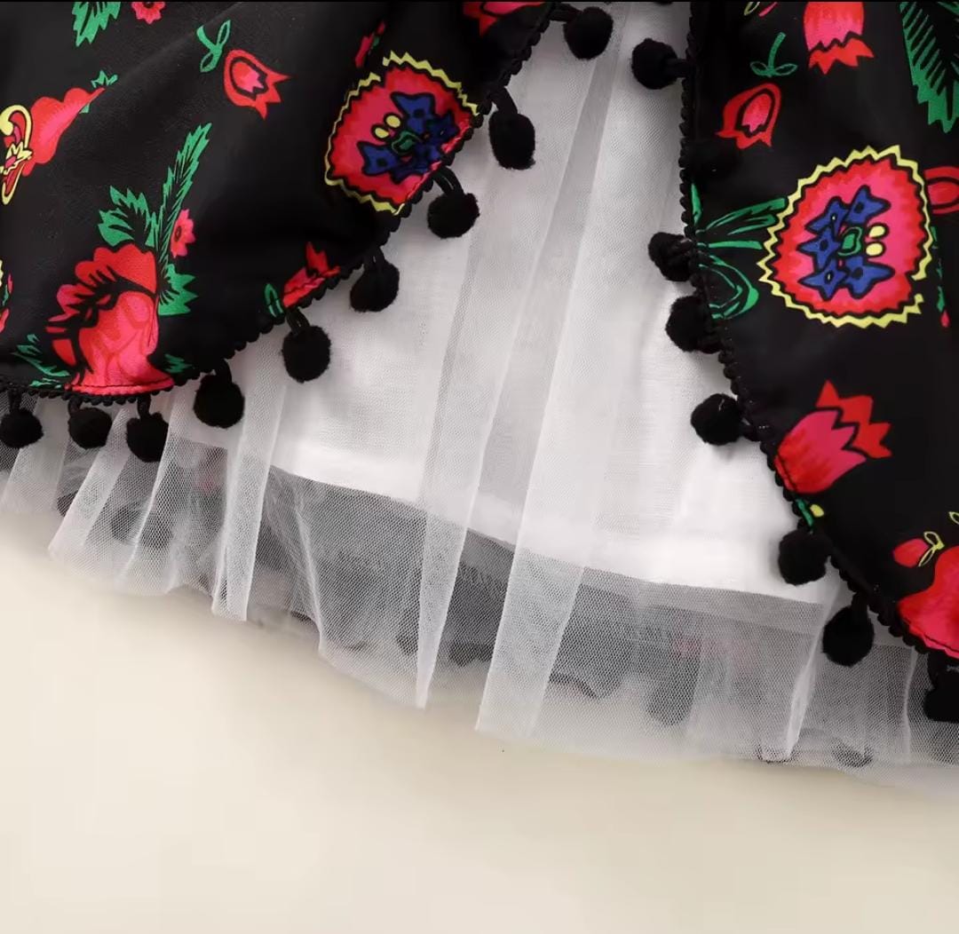 Baby Girl Spring Rose Printed Round Neck Mesh Dress 1430074 Baby Girl Spring Rose Printed Round Neck Mesh Dress 1430074