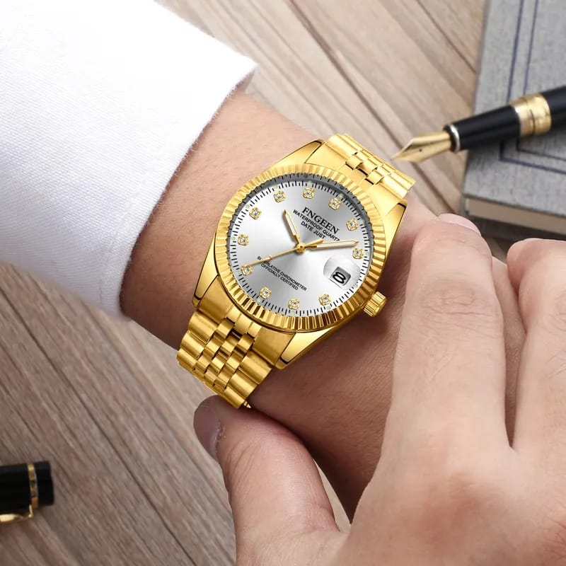 FNGEEN Women Top Brand Luxury Business Watch Waterproof High-end Crystal Gold Watch W412035