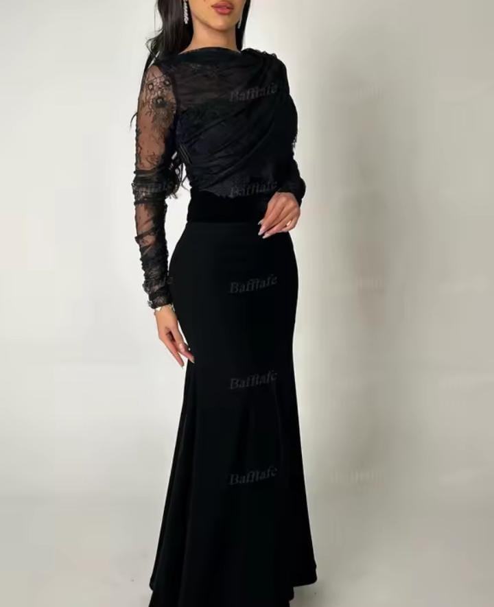 Women's Black Mermaid Evening Long Sleeve Lace Dresses S5078551 Women's Black Mermaid Evening Long Sleeve Lace Dresses S5078551