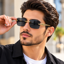 Luxury Rimless Rectangular Sunglasses with Gold Leopard Design-44