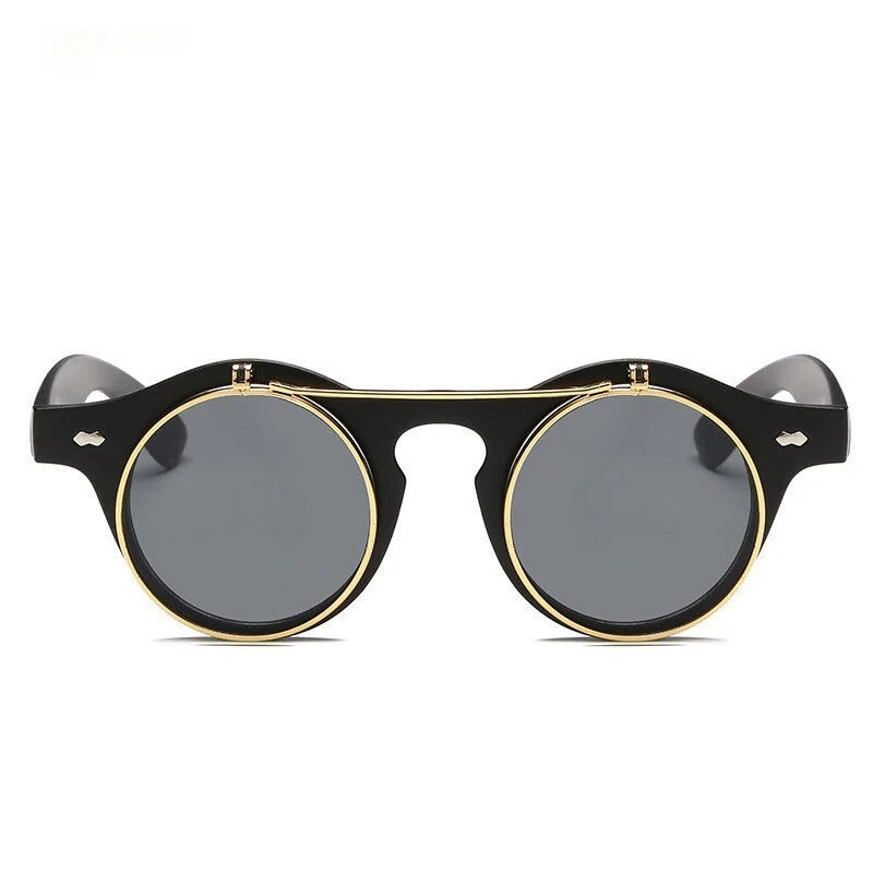 Designer Round Steam Punk Metal Flip Sunglasses S4977 Designer Round Steam Punk Metal Flip Sunglasses S4977