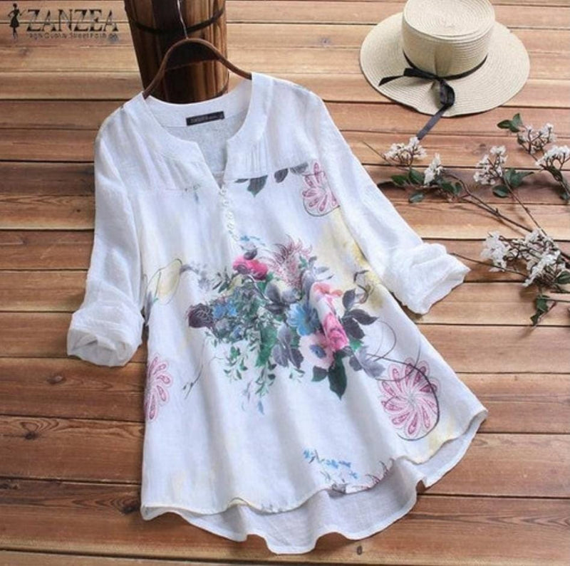 ZANZEA Vintage Printed Shirt Women's Tunic Autumn Blouse Floral Casual Blusas Female Long L S1386007 - Tuzzut.com Qatar Online Shopping