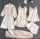 Women's Pajama Set 5 Piece Satin Lace Summer Sexy Nightdress B227408 - TUZZUT Qatar Online Shopping