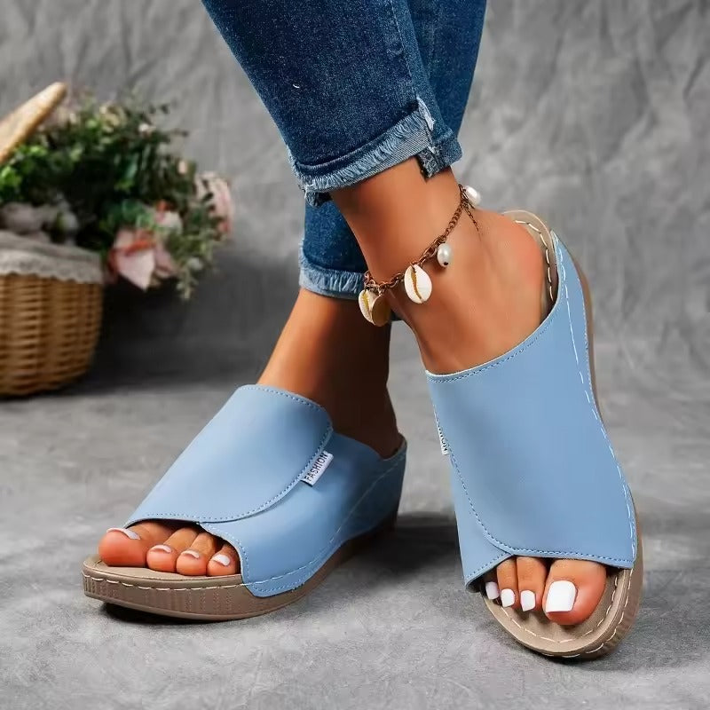 Thick-soled Wedge Sandals for Women Blue 186683 - TUZZUT Qatar Online Shopping