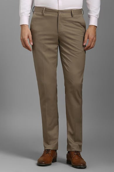 Men Brown Textured Flat Front Formal Pant MA0012 - TUZZUT Qatar Online Shopping