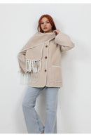 Contrast Trim Jacket With Matching Scarf 53923 - TUZZUT Qatar Online Shopping