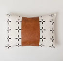 Black & White Print with Brown Vegan Leather Cushion Cover CC0001 - TUZZUT Qatar Online Shopping