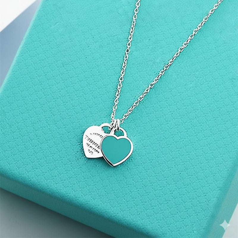 Double Heart Blue Silver 925 Pendant Necklace D2