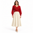 Women’s Red Crossover Knit Sweater & Ivory Maxi Skirt Set-D3
