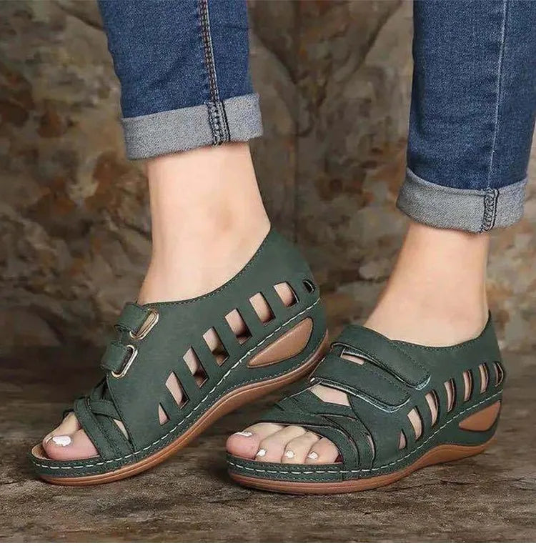 Roman Style Green Wedge Sandals ST12127 - TUZZUT Qatar Online Shopping