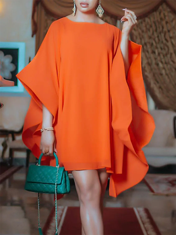 Batwing Sleeves Loose Solid Color Round-Neck Mini Dresses 115101 Batwing Sleeves Loose Solid Color Round-Neck Mini Dresses 115101