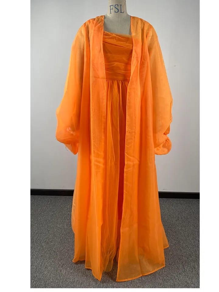 India Turkey Muslim Abaya Set 2 Piece Dresses Women Puff Sleeve Inner Dress +abaya Wedding Evening Party Dress Morocco Caftan X4592910
