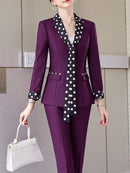 Women Elegant 2 Piece Set Female Blazer Office Ladies Business Work Wear Fashion Scarf     B195137Formal Jacket and Pant Suit - TUZZUT Qatar Online Shopping