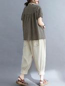 Cotton Blend Plaid Polo Puff Sleeve T-Shirts Tops 3XL 81632 - TUZZUT Qatar Online Shopping