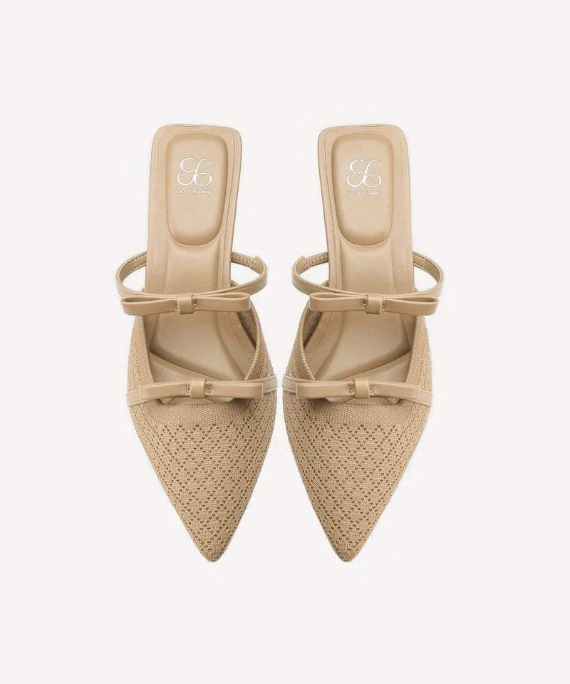 Bowtention Pointed Toe Heeled Mules C365 Bowtention Pointed Toe Heeled Mules C365