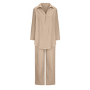 Plus Size Cotton Linen Outfits for Women 2 Piece V-Neck Blouse Wide Leg Pants Suits Solid Loose Casual Sets     B93767 - TUZZUT Qatar Online Shopping