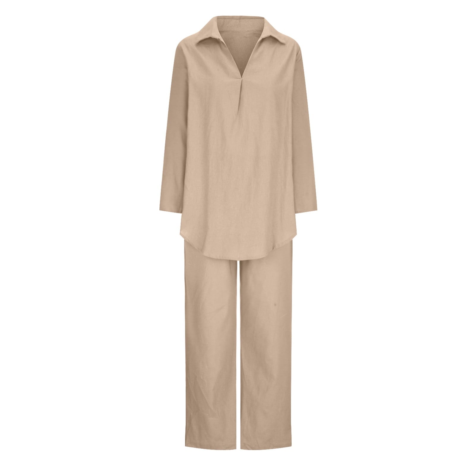 Plus Size Cotton Linen Outfits for Women 2 Piece V-Neck Blouse Wide Leg Pants Suits Solid Loose Casual Sets B93767 Plus Size Cotton Linen Outfits for Women 2 Piece V-Neck Blouse Wide Leg Pants Suits Solid Loose Casual Sets B93767