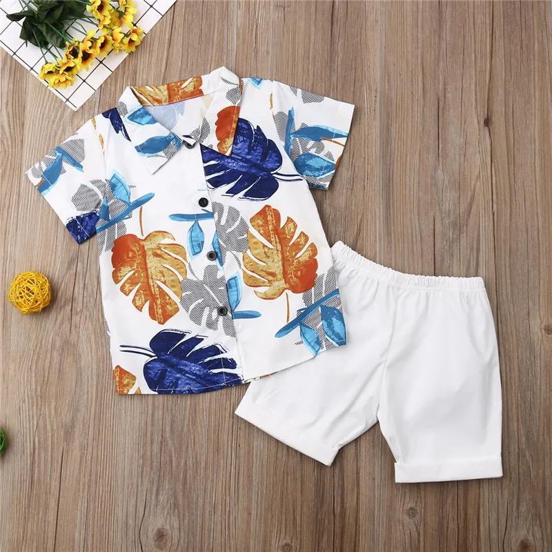 Summer Kids Baby Boy Clothes Boho Sets 2Pcs Leaves Printed Shorts 2041