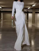 Dress for Women Long Sleeve Lace Up O Neck Slim White Female Clothing Wedding Party Fashion  S5076786 - TUZZUT Qatar Online Shopping