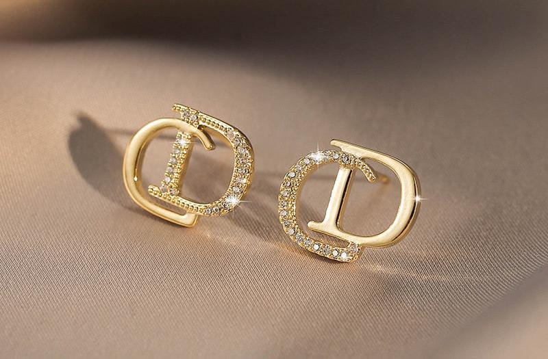 Double Letter Gold Diamond Earrings DN2107 - TUZZUT Qatar Online Shopping