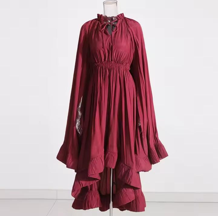 Big Swing Irregular Ruffles Party Maxi Dresses for Women Cape Sleeve Spliced Lace Up Pleated Dress 07060035 Big Swing Irregular Ruffles Party Maxi Dresses for Women Cape Sleeve Spliced Lace Up Pleated Dress 07060035