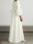 Elegant Simple Black And White Feather Long Sleeve Party Dress M 111150 - TUZZUT Qatar Online Shopping