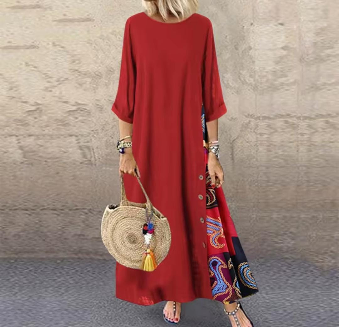 Women's Fashion Print Round Neck Long Dress B-160038 Women's Fashion Print Round Neck Long Dress B-160038