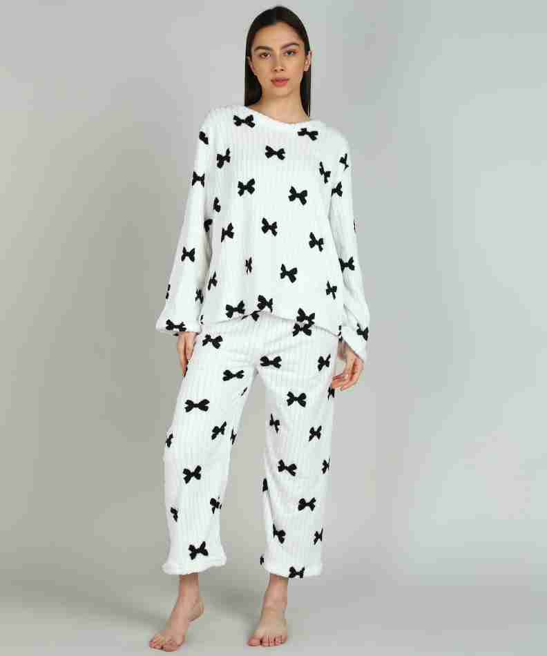 Womens Night Suit Set white printed 487125 - Free Size