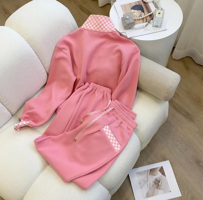 Autumn Women Sportwear  Suit 2 piece set  Casual Pink Tracksuit  Set  350233 - Free Size