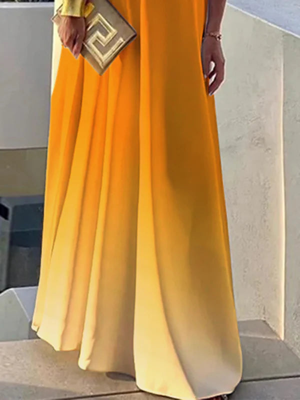 Loose Gradient Split-Joint One-Shoulder Maxi Dresses 161954 Loose Gradient Split-Joint One-Shoulder Maxi Dresses 161954