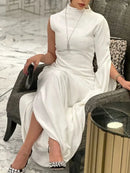 Long dresses with flying sleeves and a split color on the sides 154529 - TUZZUT Qatar Online Shopping