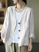 ZANZEA Fashion Women V Neck Long Sleeve Blazer Autumn Casual Buttons Down Outwear Casual Solid Cardigan Vintage Thin Coats L S4783619 - Tuzzut.com Qatar Online Shopping