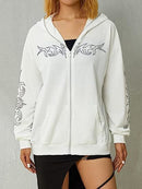 Hoodie New Harajuku Fashion Hoodie Round Neck Loose Letter Hot Diamond Full Zipper Sweater Hip Hop Punk Streetwear S4787235 - Tuzzut.com Qatar Online Shopping