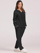 Women's Waffle Pajama Set Long Sleeve Long Pants Soft Pajamas with Pockets   S4396939 - TUZZUT Qatar Online Shopping