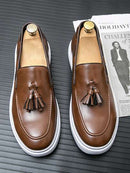 Leather Men Sneakers Luxury Slip-on Boat Shoes Thick Sole Dress Shoes for Men   X4415827 - TUZZUT Qatar Online Shopping