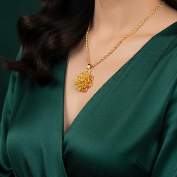 The Enchanted Blossom Pearl Necklace | Gold Flower Pendant with Drop Pearl for women B-230289 - TUZZUT Qatar Online Shopping