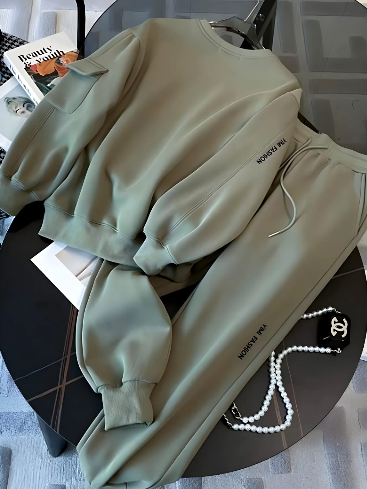 2 Pcs Women's Long Sleeve Letter/Number Pants Set 499817 - S 2 Pcs Women's Long Sleeve Letter/Number Pants Set 499817 - S