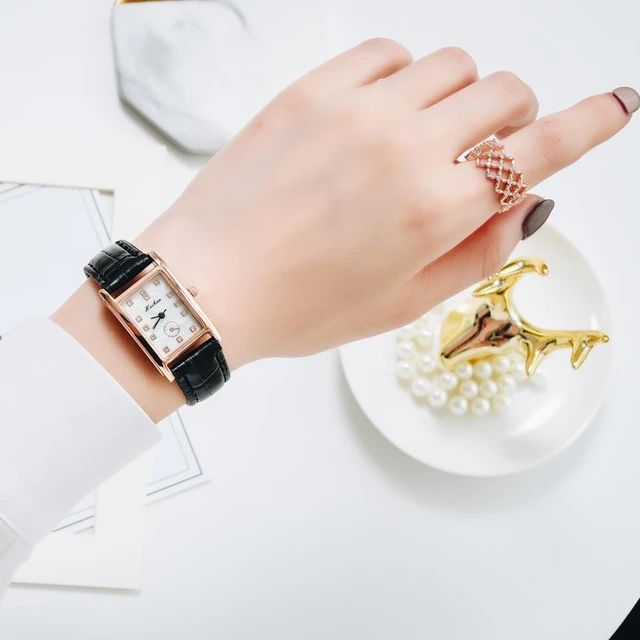 Rectangular leather wristwatch for women, simple watch for women X2785845