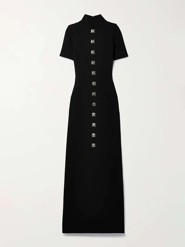 Elegant Vintage Button Long Dress for Women 135629