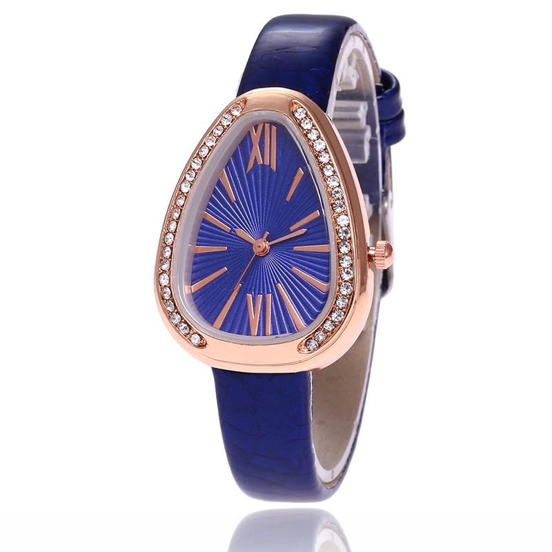 Fashion Elegant Triangle Dial Women Watches Lady Blue Leather Strap Casual Quartz Wrist Watches S4224325 - Tuzzut.com Qatar Online Shopping