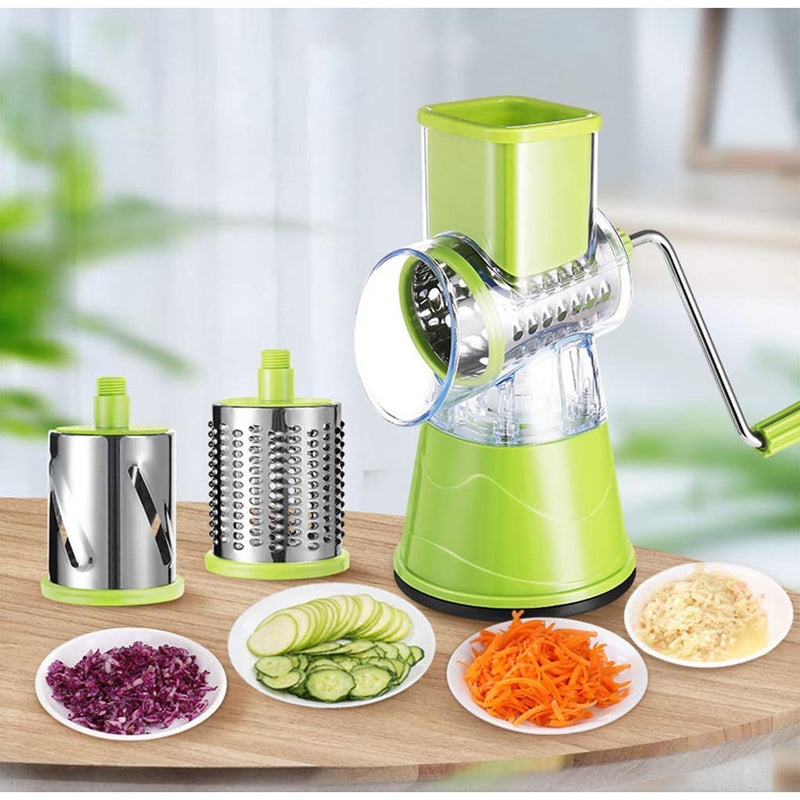 ROTARY CHEESE GRATER (GREEN) 3 In 1 Multi Purpose Kitchen Manual Food  Vegetable Grater Slicer Potato Cheese Grater With Handle Rotary Tabletop  Drum