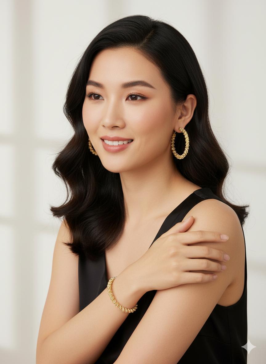 Earrings & Golden Charm Bracelet Set | Modern Sparkle Duo B-288801