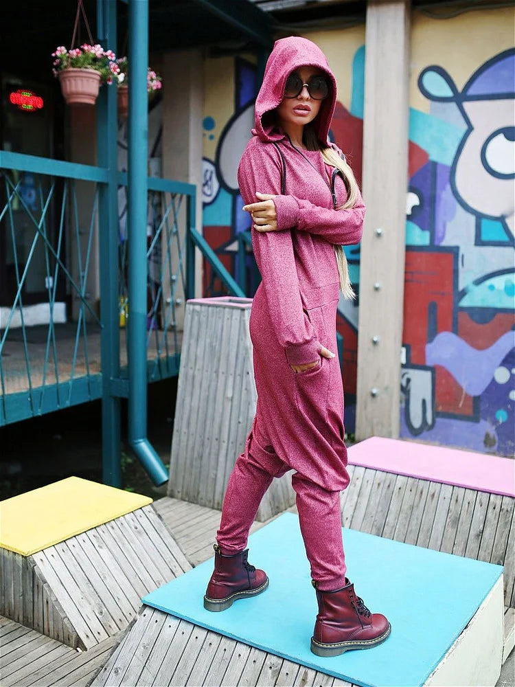 Solid Hooded Zipper Yoga Jumpsuits S 52041 Solid Hooded Zipper Yoga Jumpsuits S 52041