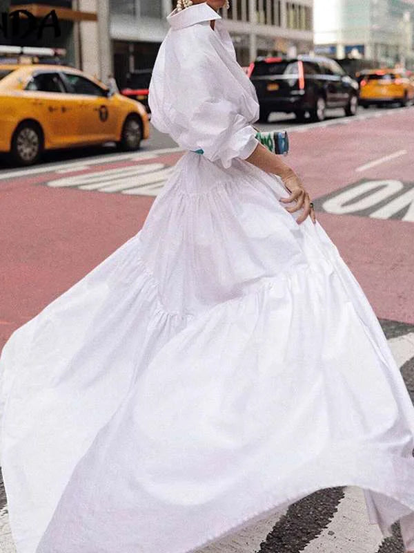 Long Sleeves Loose Belted Pleated Solid Color Lapel Maxi Dresses XL 121691 Long Sleeves Loose Belted Pleated Solid Color Lapel Maxi Dresses XL 121691