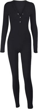 Women's Jumpsuit with Button Long Sleeve Pajamas   S4850828 - TUZZUT Qatar Online Shopping